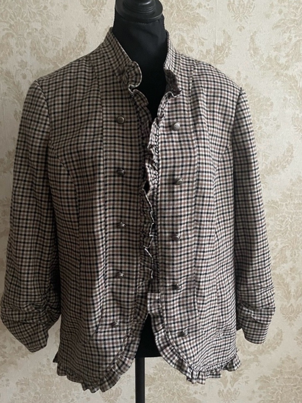 Cleo Brown and Cream Plaid Military Style Blazer Jacket